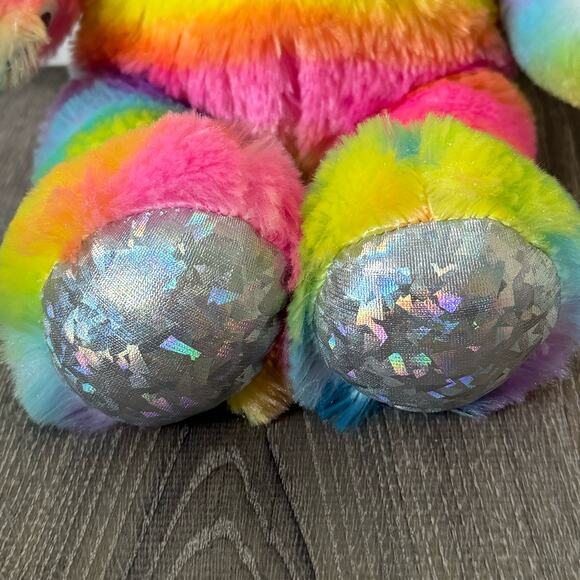 Build-A-Bear Rainbow Stripe Sparkle Bear Plush Pink Nose Prism Feet, Ear - Picture 4 of 8